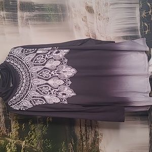 Emery Rose Womens XXL long sleeve paisley flowy cowl neck dress gray ombre